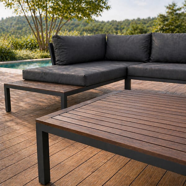 CONCEPT USINE - Salon de jardin 3-4 places avec table basse gris foncé MAJURO - large