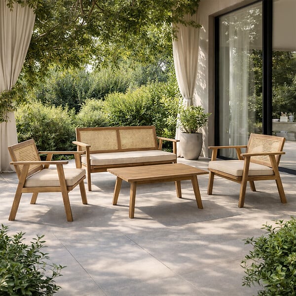 CONCEPT USINE - Salon de jardin 4 places en acacia et cannage HANOI - large