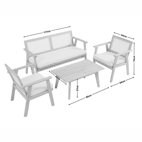 CONCEPT USINE - Salon de jardin 4 places en acacia et cannage HANOI - large