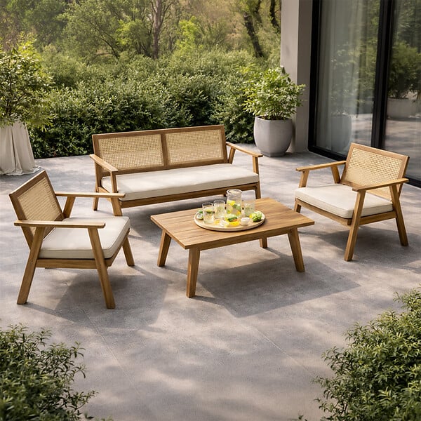 CONCEPT USINE - Salon de jardin 4 places en acacia et cannage HANOI - large