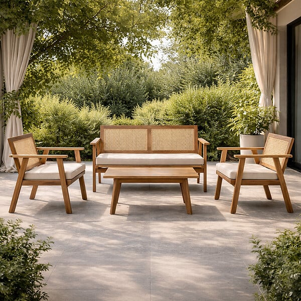 CONCEPT USINE - Salon de jardin 4 places en acacia et cannage HANOI - large