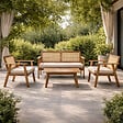 CONCEPT USINE - Salon de jardin 4 places en acacia et cannage HANOI - vignette