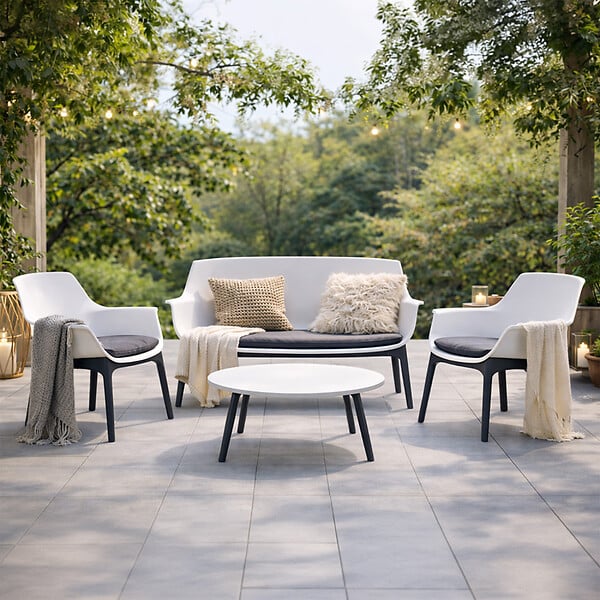 CONCEPT USINE - Salon de jardin 4 places blanc avec table basse IZMIR - large