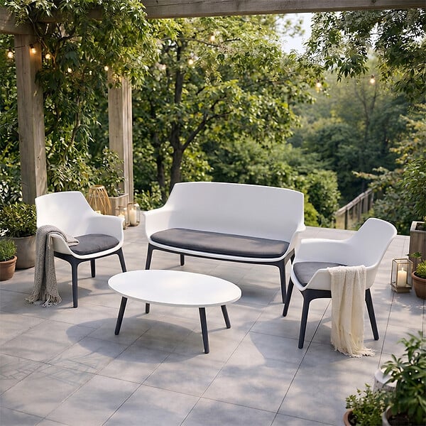 CONCEPT USINE - Salon de jardin 4 places blanc avec table basse IZMIR - large