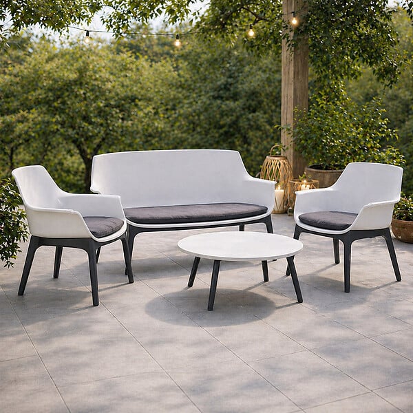 CONCEPT USINE - Salon de jardin 4 places blanc avec table basse IZMIR - large