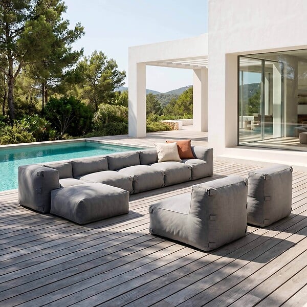 OVIALA - Canapé d'angle de jardin modulable 8 places gris - Mixi - large