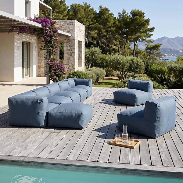 OVIALA - Canapé d'angle modulable 8 places bleu pacific - Mixi - large