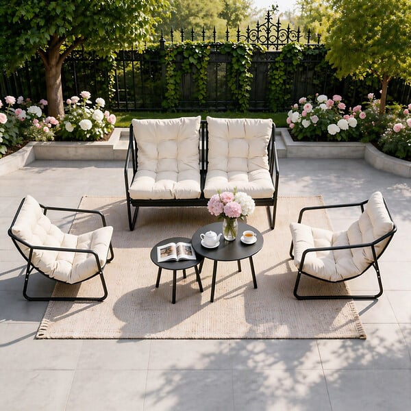 CONCEPT USINE - Salon de jardin 4 places gris et beige avec tables basses ATRANI - large