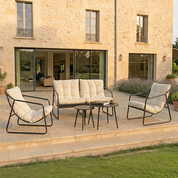 CONCEPT USINE - Salon de jardin 4 places gris et beige avec tables basses ATRANI - large