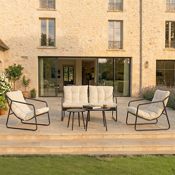 CONCEPT USINE - Salon de jardin 4 places gris et beige avec tables basses ATRANI - large