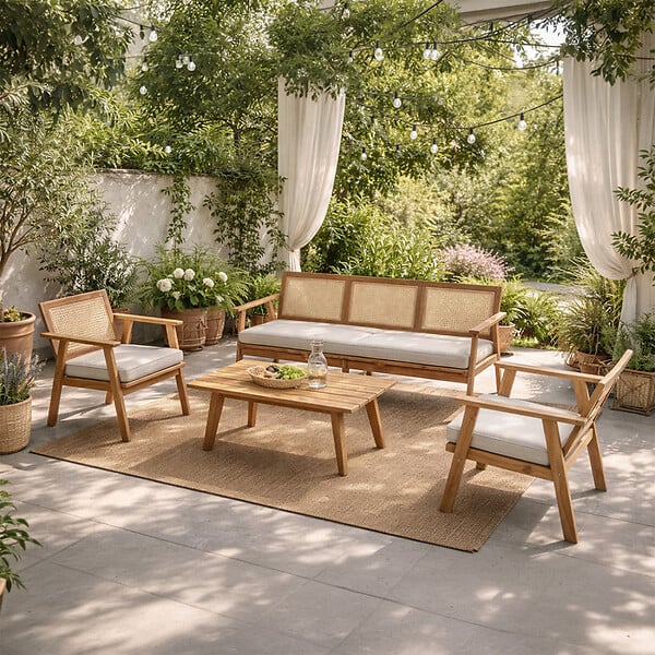 CONCEPT USINE - Salon de jardin 5 places en acacia et cannage HANOI - large