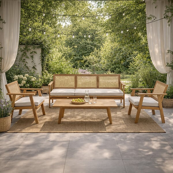 CONCEPT USINE - Salon de jardin 5 places en acacia et cannage HANOI - large