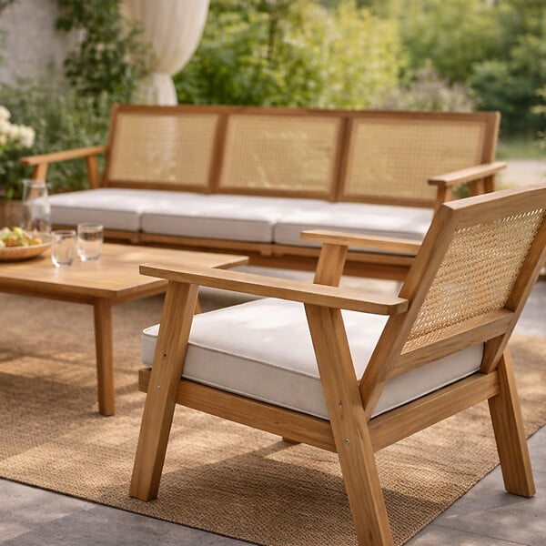 CONCEPT USINE - Salon de jardin 5 places en acacia et cannage HANOI - large