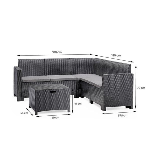 CONCEPT USINE - Salon de jardin 4-5 places effet résine tressée gris anthracite avec table basse ISPARTA - large
