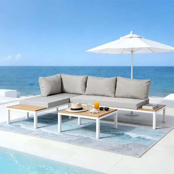 CONCEPT USINE - Salon de jardin 3-4 places avec table basse blanc et gris MAJURO - large