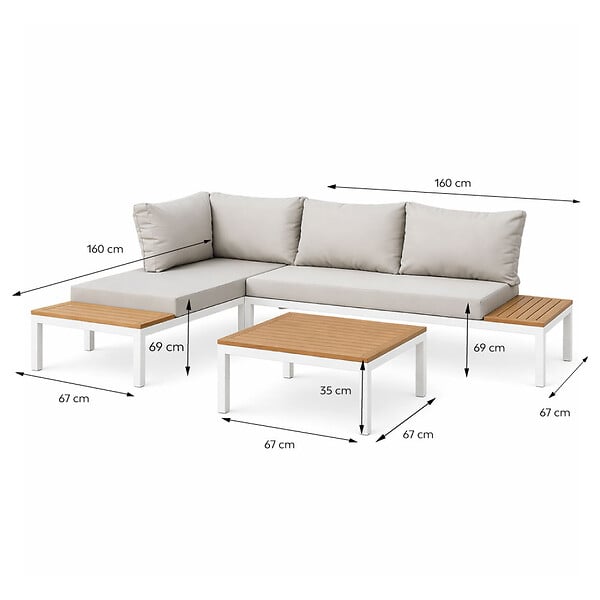 CONCEPT USINE - Salon de jardin 3-4 places avec table basse blanc et gris MAJURO - large