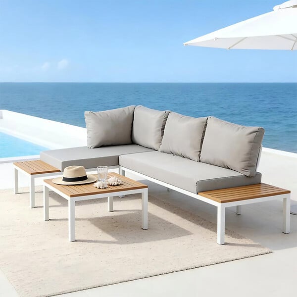 CONCEPT USINE - Salon de jardin 3-4 places avec table basse blanc et gris MAJURO - large