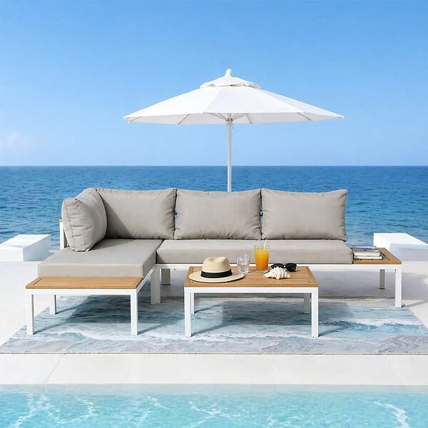 CONCEPT USINE - Salon de jardin 3-4 places avec table basse blanc et gris MAJURO - large