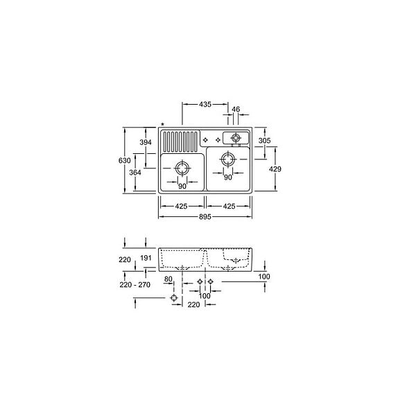 VILLEROY ET BOCH - Evier timbre d'office  Tradition 89,5 x 63 céramique vidage manuel blanc - large