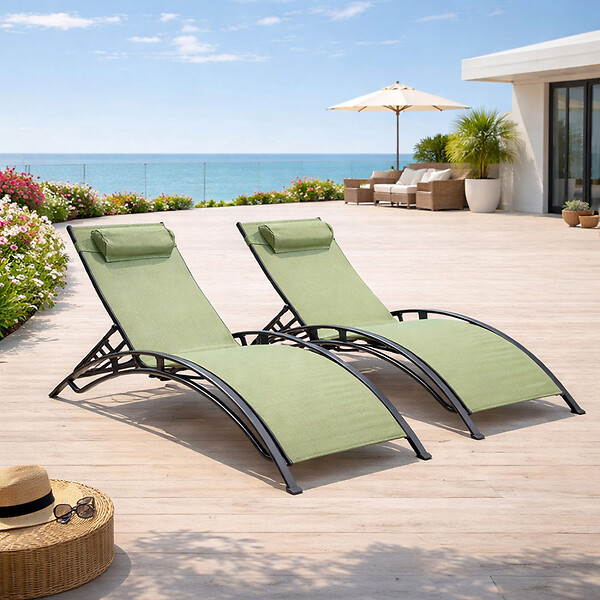 CONCEPT USINE - Lot de 2 transats ajustables gris et kaki CALI - large