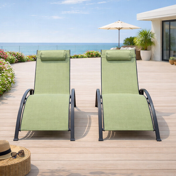 CONCEPT USINE - Lot de 2 transats ajustables gris et kaki CALI - large