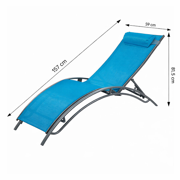 CONCEPT USINE - Lot de 2 transats ajustables gris et bleu CALI - large