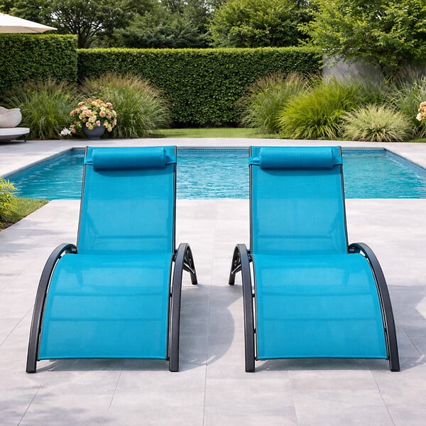 CONCEPT USINE - Lot de 2 transats ajustables gris et bleu CALI - large
