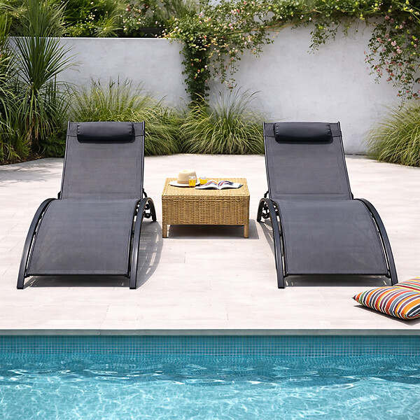 CONCEPT USINE - Lot de 2 transats ajustables noir et gris CALI $ - large