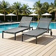 CONCEPT USINE - Lot de 2 bains de soleil inclinables gris foncé avec roues en aluminium CUBA $ - vignette