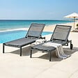 CONCEPT USINE - Lot de 2 bains de soleil inclinables gris foncé avec roues en aluminium CUBA $ - vignette