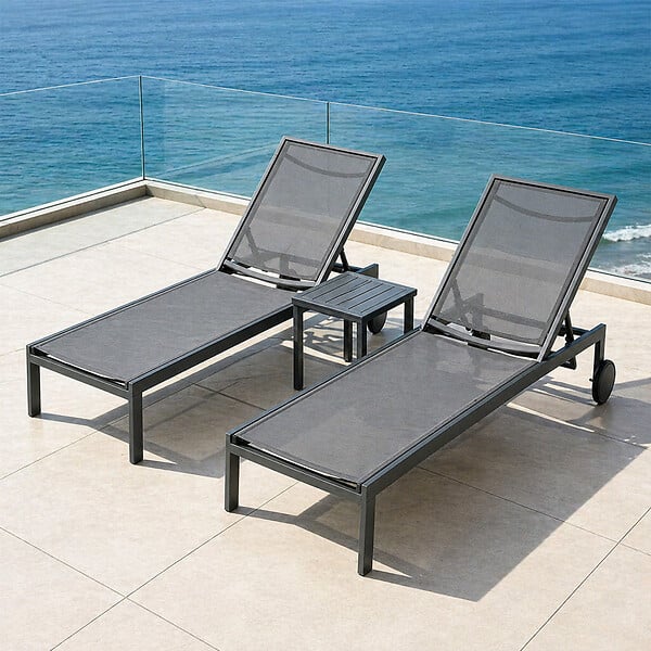 CONCEPT USINE - Lot de 2 bains de soleil inclinables gris foncé avec roues en aluminium CUBA $ - large