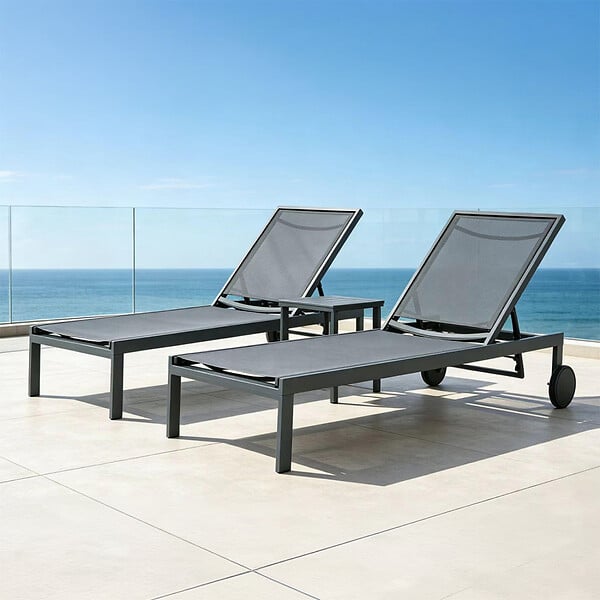 CONCEPT USINE - Lot de 2 bains de soleil inclinables gris foncé avec roues en aluminium CUBA $ - large