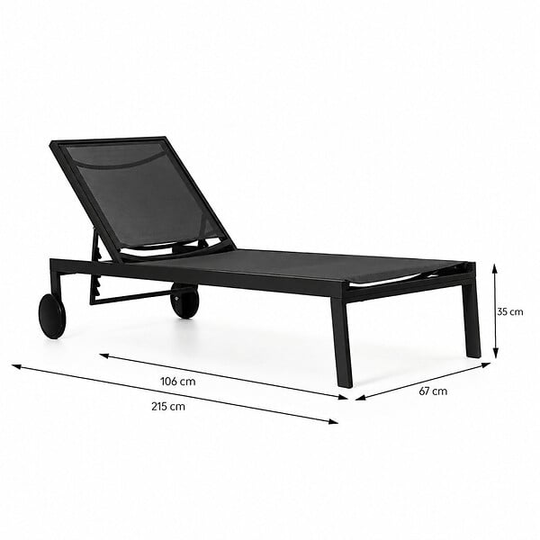 CONCEPT USINE - Lot de 2 bains de soleil inclinables noir avec roues en aluminium CUBA $ - large