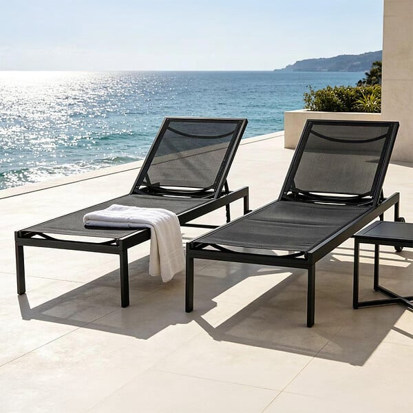 CONCEPT USINE - Lot de 2 bains de soleil inclinables noir avec roues en aluminium CUBA $ - large