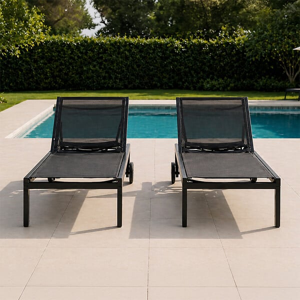 CONCEPT USINE - Lot de 2 bains de soleil inclinables noir avec roues en aluminium CUBA $ - large