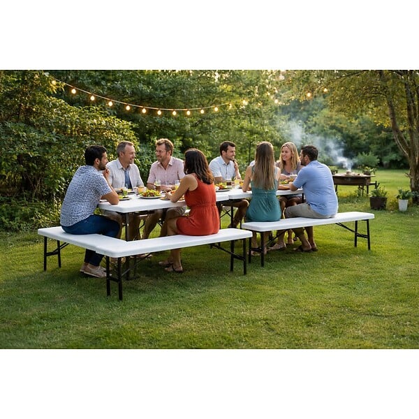 KZ GARDEN - Lot de 2 Bancs de Jardin Pliables Blancs 180 x 28 x 43.5H cm Banc Exterieur Interieur Camping Réception KZ GARDEN - large