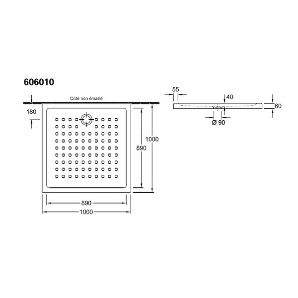 VILLEROY ET BOCH - Receveur O.NOVO extra plat - carré - Dimensions : 100 X 100 cm - Couleur : BLANC - large