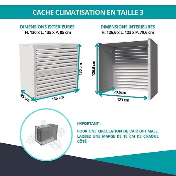 ATOLE - Cache climatiseur ATOLE en Aluminium Thermolaqué - Taille 3 : H. 130 x L. 135 x P. 85 cm - Blanc - large