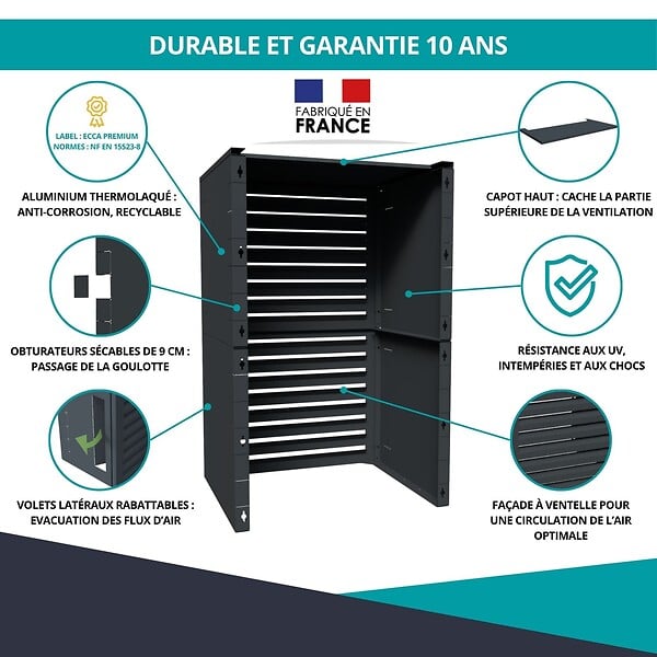 ATOLE - Cache climatiseur ATOLE en Aluminium Thermolaqué - Taille 4 : H. 157 x L. 100 x P. 84 cm - Gris anthracite - large