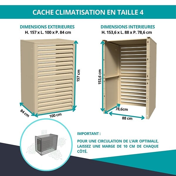 ATOLE - Cache climatiseur ATOLE en Aluminium Thermolaqué - Taille 4 : H. 157 x L. 100 x P. 84 cm - Crème - large