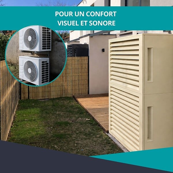 ATOLE - Cache climatiseur ATOLE en Aluminium Thermolaqué - Taille 4 : H. 157 x L. 100 x P. 84 cm - Crème - large
