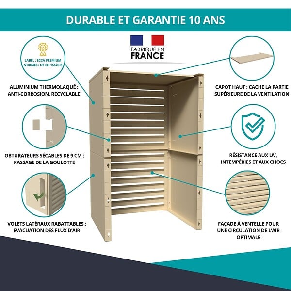 ATOLE - Cache climatiseur ATOLE en Aluminium Thermolaqué - Taille 4 : H. 157 x L. 100 x P. 84 cm - Crème - large