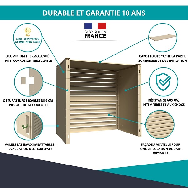 ATOLE - Cache climatiseur ATOLE en Aluminium Thermolaqué - Taille 3 : H. 130 x L. 135 x P. 85 cm - Crème - large