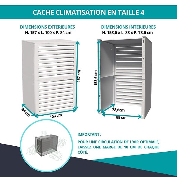 ATOLE - Cache climatiseur ATOLE en Aluminium Thermolaqué - Taille 4 : H. 157 x L. 100 x P. 84 cm - Blanc - large