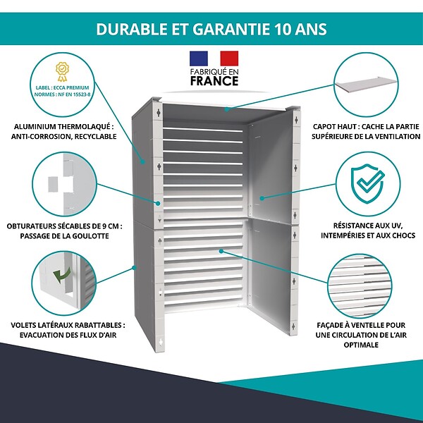 ATOLE - Cache climatiseur ATOLE en Aluminium Thermolaqué - Taille 4 : H. 157 x L. 100 x P. 84 cm - Blanc - large
