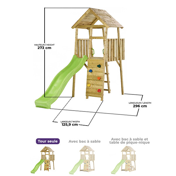 KANGUI - KANGUI Tour de jeux en bois WIKI - Toboggan, mur d'escalade, cabane, échelle - large