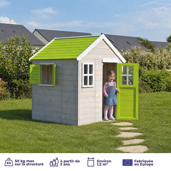 KANGUI - Maisonnette Enfant Extérieur en Bois TINNI avec Plancher - large