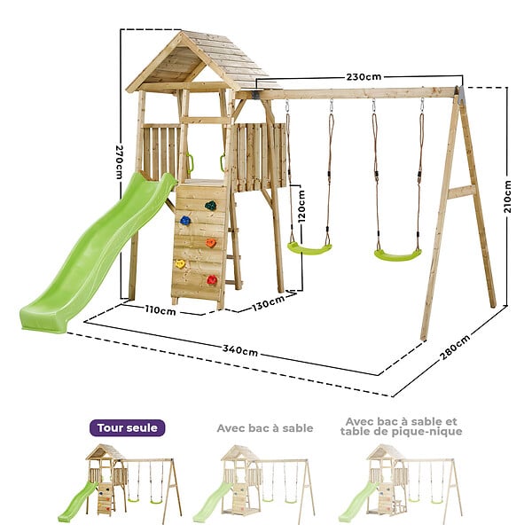 KANGUI - Aire de jeux bois, 2 balançoires, toboggan, escalade, cabane WOODI - large