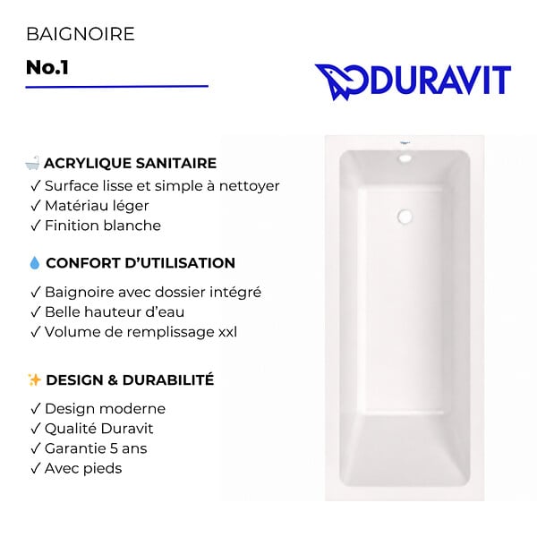 DURAVIT - Baignoire droite 180 X 80 Duravit No.1 - large
