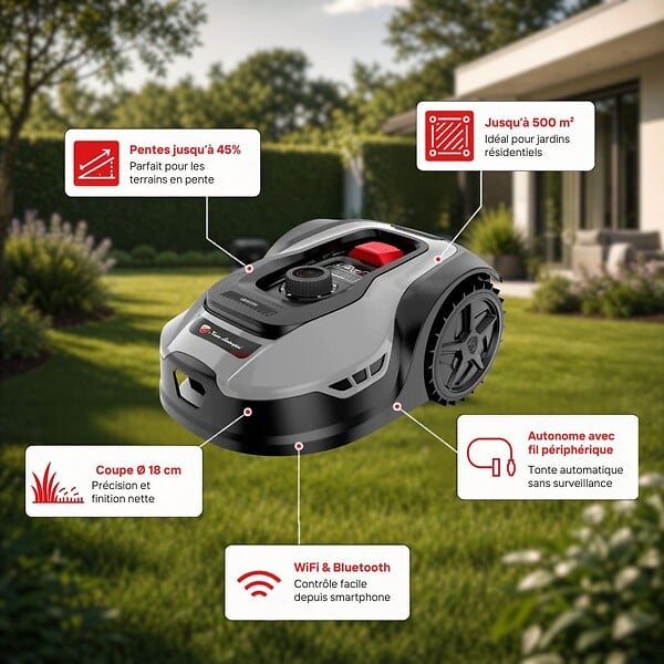 BY TONINO - Robot Tondeuse Autonome Coupe Ø18cm Surfaces 500m² Pente 45% Recharge Automatique Controle facile sur Smartphone LAMBORGHINI - large